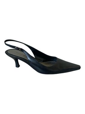 BANDOLINO Black Leather Pointed Toe Slingback Kitten Heels Pumps Size 8.5